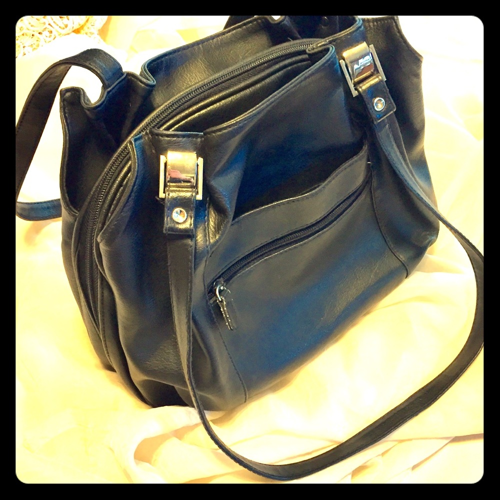 90s Retro Black Faux Leather Shoulder Bag